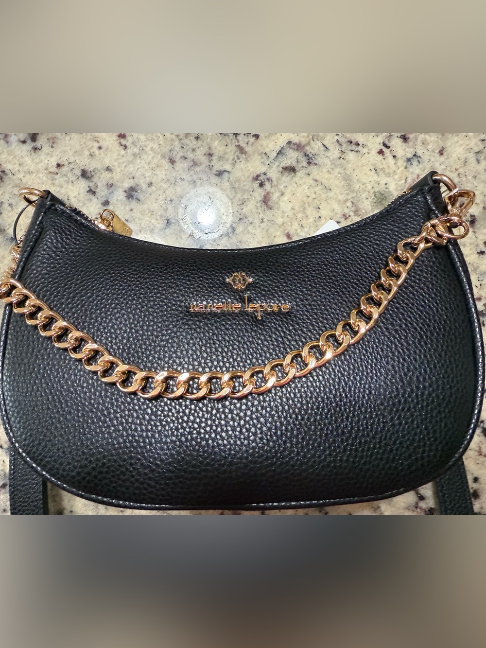 Nanette Lepore Black Shoulder Bag with Gold Chain Detail